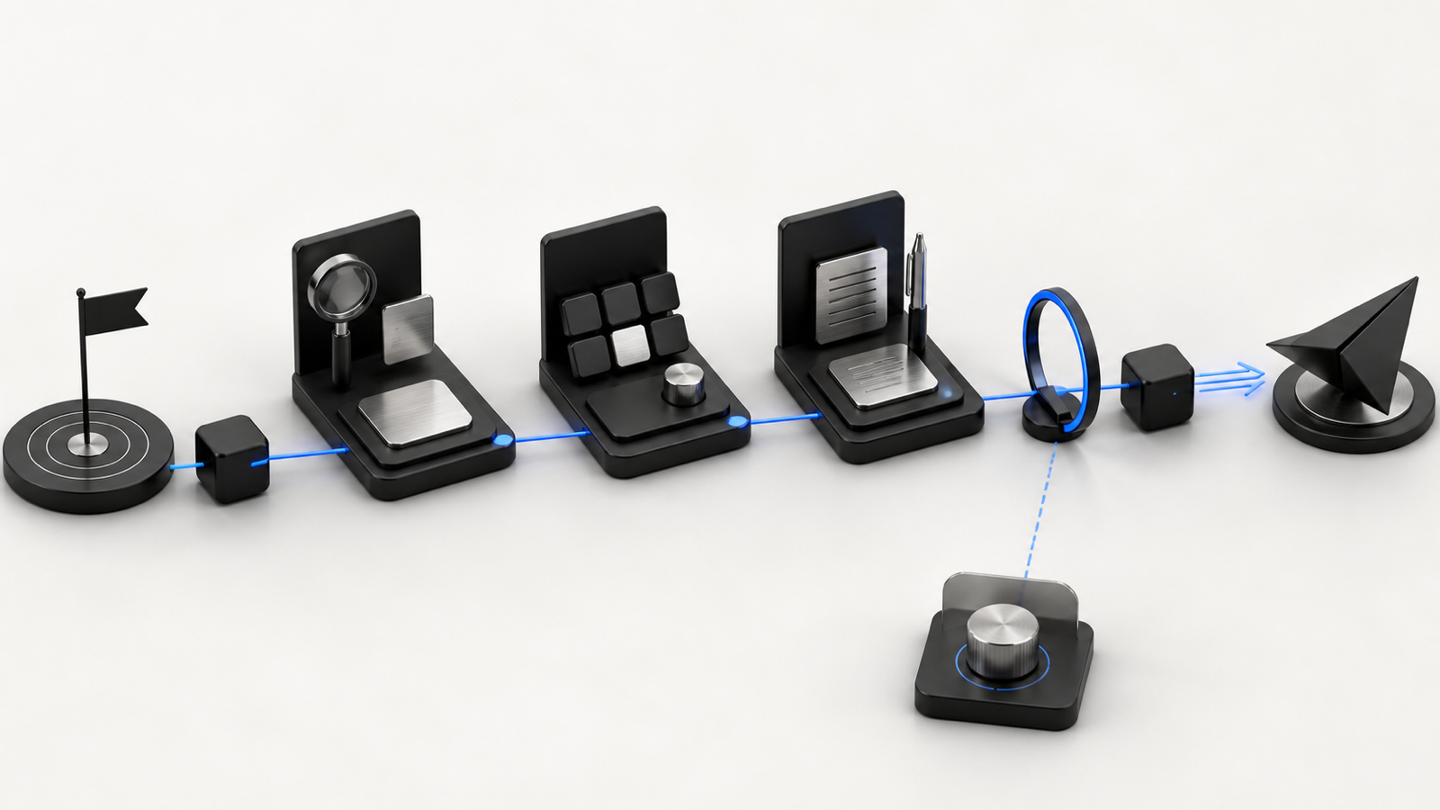 A bounded AI agent moves through several tool steps and a human-approval checkpoint before taking an external action.